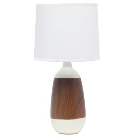 Ceramic Oblong Lamp, Dark Wood and White