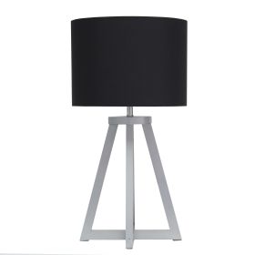 Interlocked Triangular Gray Wood Table Lamp with Black Fabric Shade