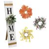 Wooden "Home" Porch Sign with 4 Interchangeable Floral Wreaths, White Wash