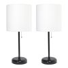 Black Stick Lamp with Charging Outlet and Fabric Shade 2 Pack Set, White