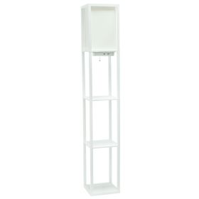 Floor Lamp Etagere Organizer, 2 USB and Linen Shade, White