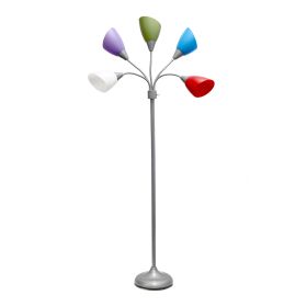 Floor Lamp with 5 Adjustable Lights, Primary Color Shades, Silver