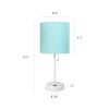 White Stick Lamp with USB charging port and Fabric Shade 2 Pack Set, Aqua