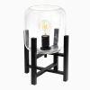 Black Wood Mounted Table Lamp with Clear Glass Cylinder Shade