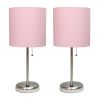 Stick Lamp with USB charging port and Fabric Shade 2 Pack Set, Light Pink