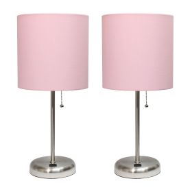 Stick Lamp with USB charging port and Fabric Shade 2 Pack Set, Light Pink