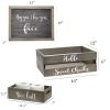 Three Piece Decorative Wood Bathroom Set, Large, Cheeky  (1 Towel Holder, 1 Frame, 1 Toilet Paper Holder)