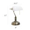 Executive Banker's Desk Lamp with Glass Shade, White