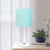 Oslo 19.5" Contemporary Bedside Power Outlet Base Standard Metal Table Desk Lamp in White with Aqua Drum Fabric Shade for Home Décor, Bedroom, End Tab