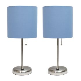 Stick Lamp with USB charging port and Fabric Shade 2 Pack Set, Blue