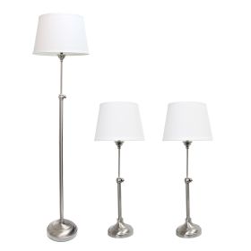 Brushed Nickel Adjustable 3 Pack Lamp Set (2 Table Lamps, 1 Floor Lamp)