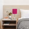 Oslo 19.5" Contemporary Bedside Power Outlet Base Standard Metal Table Desk Lamp in Brushed Steel with Pink Drum Fabric Shade for Home Décor, Bedroom,