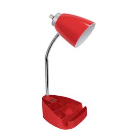 Gooseneck Organizer Desk Lamp with Holder and USB Port, Red