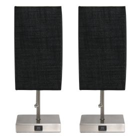 Petite Stick Lamp with USB Charging Port and Fabric Shade 2 Pack Set, Black