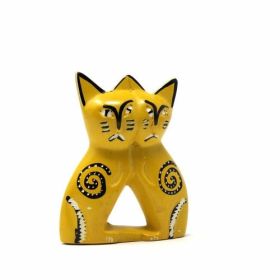 Handcrafted Soapstone Love Cats Sculpture in Yellow 4-inch