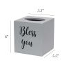 Decor Farmhouse Gray Wooden Decorative Tissue Box Cover with "Bless you" Script in White and Sliding Base for Vanity, Bathroom, Bedroom, Livingroom