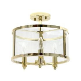 3-Light 13" Industrial Farmhouse Glass and Metallic Accented Semi-flushmount, Gold