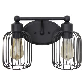 Ironhouse Two Light Industrial Decorative Cage Vanity Uplight Downlight Wall Mounted Fixture for Home Décor, Bathroom, Entryway, Hallway, Black