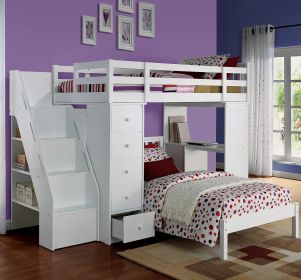 Twin Size Freya Loft Bed with Desk, Drawers and Ladder, White