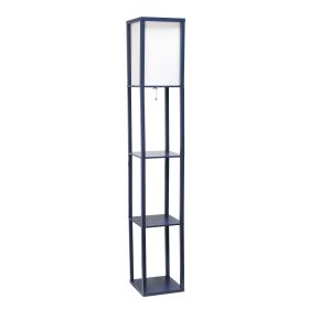 Floor Lamp Etagere Organizer Storage Shelf with Linen Shade, Navy