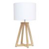 Interlocked Triangular Natural Wood Table Lamp with White Fabric Shade