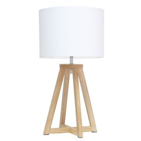 Interlocked Triangular Natural Wood Table Lamp with White Fabric Shade