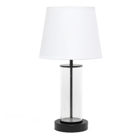 Encased Metal and Clear Glass Tabletop Lamp, White on Black