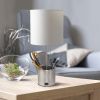 Hammered Metal Organizer Table Lamp with USB charging port and Fabric Shade, Brushed Nickel