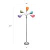 Floor Lamp with 5 Adjustable Lights, Pastel-Color Shades, Silver