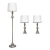 Brushed Steel Three Pack Lamp Set (2 Table Lamps, 1 Floor Lamp)