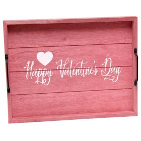 Decorative Wood Serving Tray w/ Handles, 15.50" x 12", "Happy Valentine's Day"