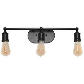 3 Light Industrial Metal Vanity Light, Matte Black