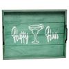 Decorative Wood Serving Tray w/ Handles, 15.50" x 12", "Happy Hour"