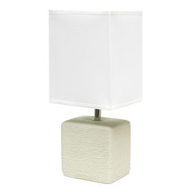 Petite Faux Stone Tabletop Lamp with Fabric Shade, OffWhite with White Shade