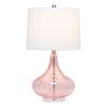 24" Classix Contemporary Wavy Colored Glass Table Lamp with White Linen Shade for Living Room, Bedroom, Entryway, Dining Room, Pink