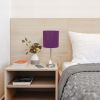 Oslo 19.5" Contemporary Bedside Power Outlet Base Standard Metal Table Desk Lamp in Brushed Steel with Purple Drum Fabric Shade for Home Décor, Bedroo