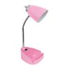 Gooseneck Organizer Desk Lamp with Holder and Charging Outlet, Pink