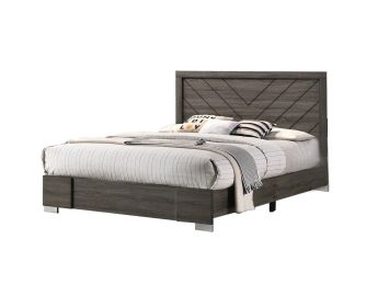 Contemporary Wooden Bed Frame Queen Size Grey Brown Finish