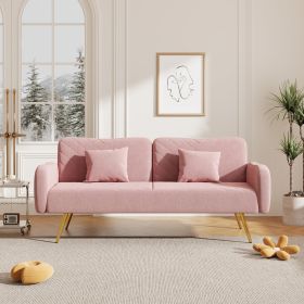 70.47" Pink Fabric Double Sofa with Split Backrest and Two Throw Pillows,Suitable for living room, apartment, home office