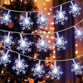 Syenll Christmas Snowflake Lights, 19.7ft 40 LED Fairy String Lights, Decorative Hanging Lights for Patio Party Wall Decor, Cool White