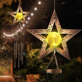 Star Solar Wind Chimes, Outdoor Sympathy Wind Chimes, Star Glass Ball Wind Chimes