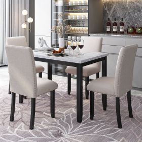 5-Piece Dining Set has Faux Marble Table and 4 Padded Chairs