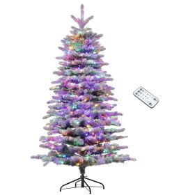 HOMCOM 6.5 ft Pre-Lit Mountain Pine Artificial Christmas Tree, Snow Flocked Christmas Tree