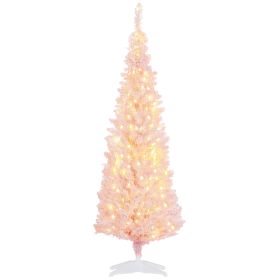 HOMCOM 5' Tall Pre-Lit Slim Noble Fir Artificial Christmas Tree with 160 Warm White LED Lights and 294 Tips, for Christmas Decoration