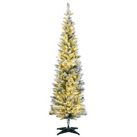 HOMCOM 5' Tall Pre-Lit Slim Noble Fir Artificial Christmas Tree with 110 Warm White LED Lights and 294 Tips, for Christmas Decoration, Green