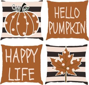 Pumpkin Throw Pillow Covers, 18 x 18 Inch Autumn Thanksgiving Harvest Polka Dot Maple Leaf Decorations for Sofa Couch Set of 4