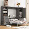 Queen Size Murphy Bed with Lockers and Wardrobes, Gray