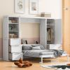 Queen Murphy Wall Bed with Closet, Drawers and Storage White