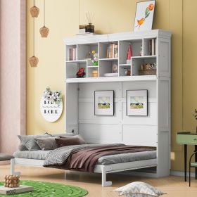 Queen Murphy Wall Bed with Top Shelves and USB in White