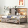 Twin Size Daybed with Storage, Cork Board and Drawers, Antique Grey